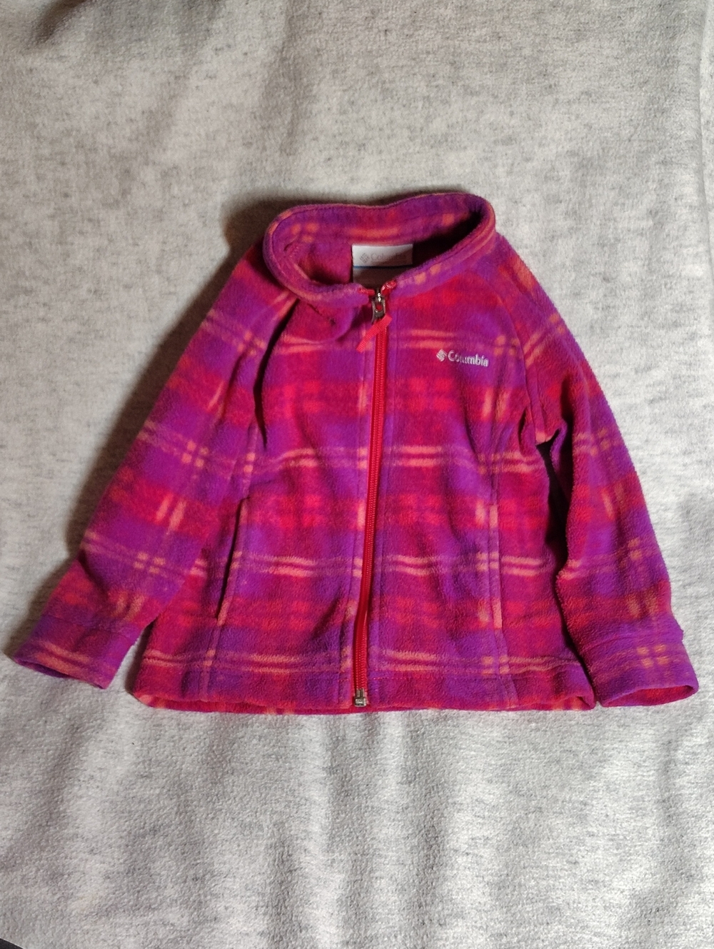 Columbia Girls Pink and Purple Plaid Fleece Jacket